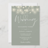 Elegant String Lights Sage Green Wedding Kaart (Voorkant)