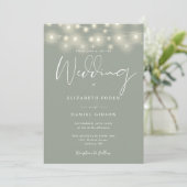 Elegant String Lights Sage Green Wedding Kaart (Staand voorkant)