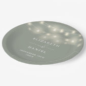 Elegant String Lights Sage Green Wedding Papieren Bordje (Gekanteld)