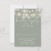 Elegant String Lights Sage Green Wedding RSVP Kaartje (Voorkant)