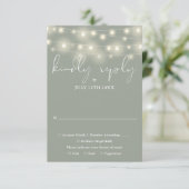 Elegant String Lights Sage Green Wedding RSVP Kaartje (Staand voorkant)