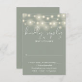 Elegant String Lights Sage Green Wedding RSVP Kaartje (Voorkant / Achterkant)