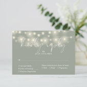 Elegant String Lights Sage Green Wedding RSVP Kaartje (Staand voorkant)