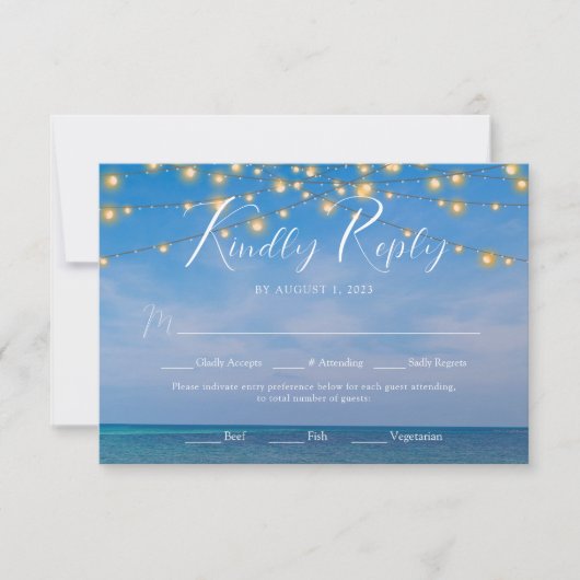 Elegant String Lights Summer Beach Arbor Wedding RSVP Kaartje (Voorkant)