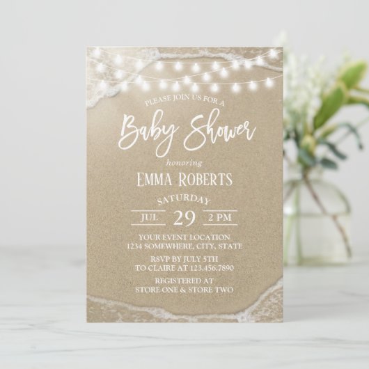 Elegant String Lights Summer Beach Baby shower Kaart (Staand voorkant)