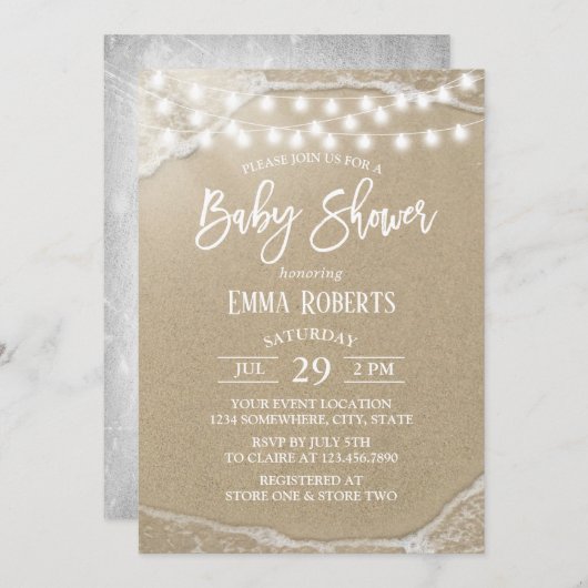 Elegant String Lights Summer Beach Baby shower Kaart (Voorkant / Achterkant)
