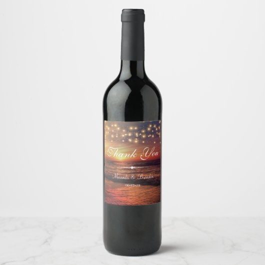 Elegant String Lights Summer Beach Bedankt Wijn Etiket (Voorkant)