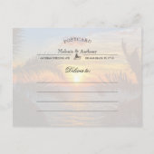 Elegant String Lights Sunset Summer Beach Wedding Aankondigingskaart (Achterkant)
