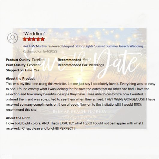 Elegant String Lights Sunset Summer Beach Wedding Aankondigingskaart