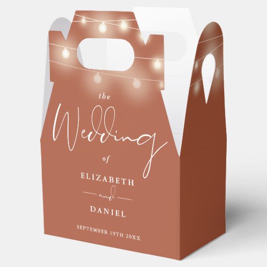Elegant String Lights Terracotta Wedding Bedankdoosjes (Geopend)