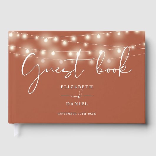 Elegant String Lights Terracotta Wedding Gastenboek (Voorkant)