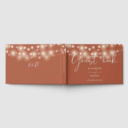 Elegant String Lights Terracotta Wedding Gastenboek (Volledig)