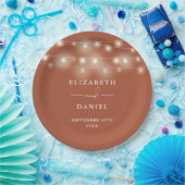 Elegant String Lights Terracotta Wedding Papieren Bordje (Feest)