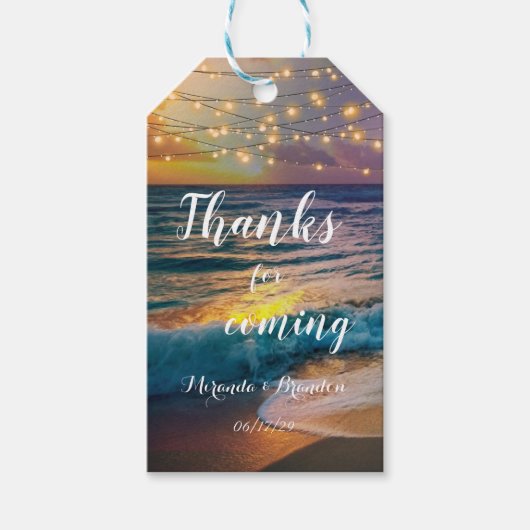 Elegant String Lights Tropical Beach Wedding Cadeaulabel (Voorkant)