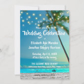 Elegant String Lights Tropical Beach Wedding Kaart (Voorkant)