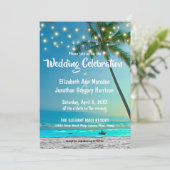 Elegant String Lights Tropical Beach Wedding Kaart (Staand voorkant)