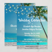 Elegant String Lights Tropical Beach Wedding Kaart (Voorkant / Achterkant)