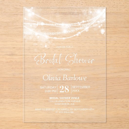 Elegant String Lights Vrijgezellenfeest Acryl Uitnodigingen (Voorkant)