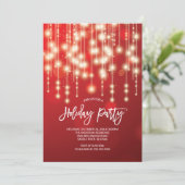 Elegant String of Lights Christma Party Invitation Kaart (Staand voorkant)