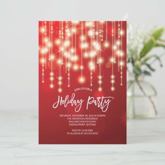 Elegant String of Lights Christma Party Invitation Kaart (Staand voorkant)