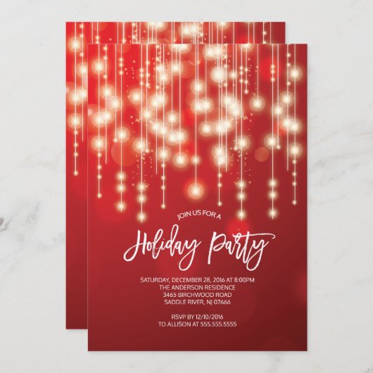 Elegant String of Lights Christma Party Invitation Kaart (Voorkant / Achterkant)