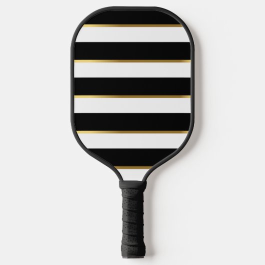 Elegant Stripe Black Gold White aanpassen Pickleball Paddle (Voorkant)