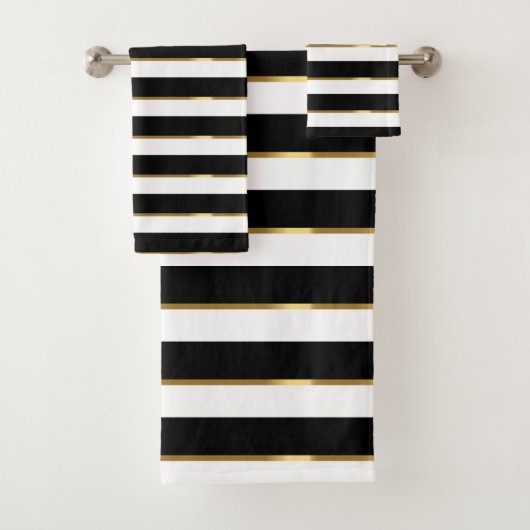 Elegant Stripe Black Gold White Bad Handdoek (Insitu)