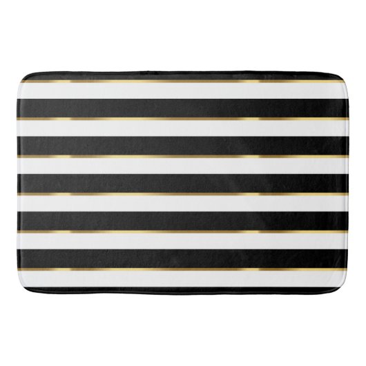 Elegant Stripe Black Gold White Badmat (Voorkant)