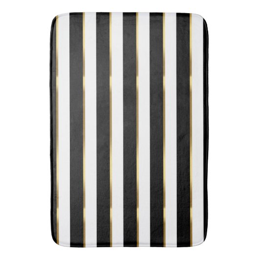 Elegant Stripe Black Gold White Badmat (Voorkant Verticaal)