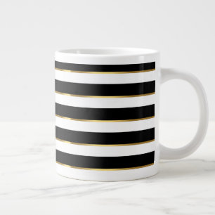 Elegant Stripe Black Gold White Grote Koffiekop