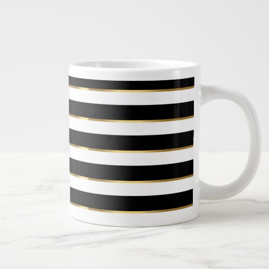 Elegant Stripe Black Gold White Grote Koffiekop (Rechts)