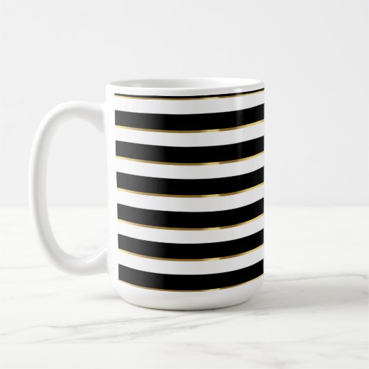 Elegant Stripe Black Gold White Koffiemok (Links)