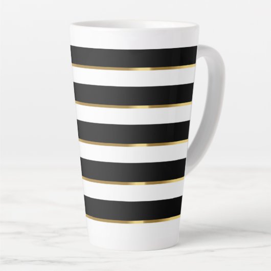 Elegant Stripe Black Gold White Latte Mok (Rechterhoek)