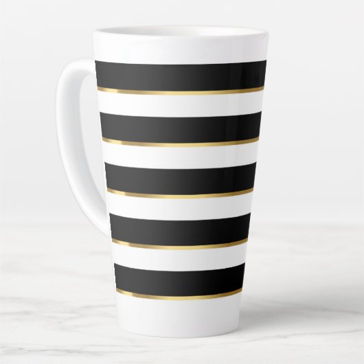 Elegant Stripe Black Gold White Latte Mok (Linkerhoek)