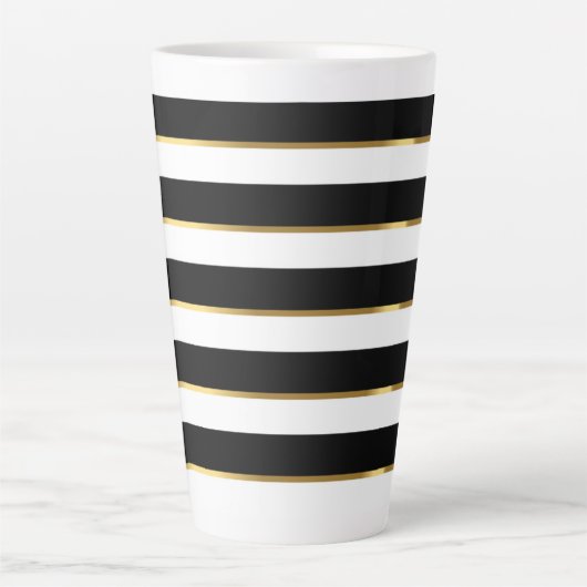 Elegant Stripe Black Gold White Latte Mok (Voorkant)