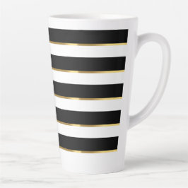 Elegant Stripe Black Gold White Latte Mok
