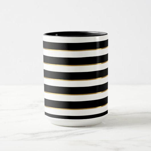 Elegant Stripe Black Gold White Mok (Midden)