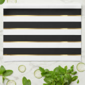 Elegant Stripe Black Gold White Theedoek (Gevouwen)