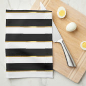 Elegant Stripe Black Gold White Theedoek (Quarter Fold)