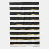 Elegant Stripe Black Gold White Theedoek (Verticaal)