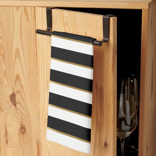 Elegant Stripe Black Gold White Theedoek (Derde Gevouwen)