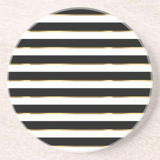Elegant Stripe Black Gold White Zandsteen Onderzetter (Voorkant)
