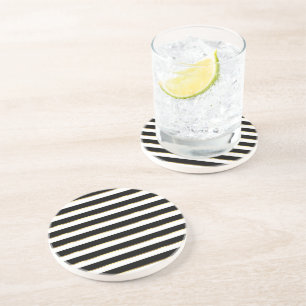 Elegant Stripe Black Gold White Zandsteen Onderzetter