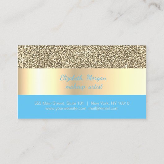 Elegant, Stripe, Blue, Gold Glitter Loyalty Card (Achterkant)