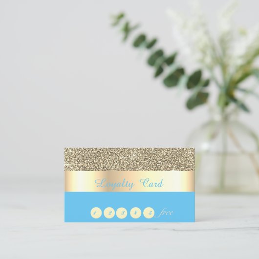 Elegant, Stripe, Blue, Gold Glitter Loyalty Card (Staand voorkant)