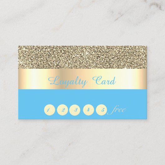 Elegant, Stripe, Blue, Gold Glitter Loyalty Card (Voorkant)