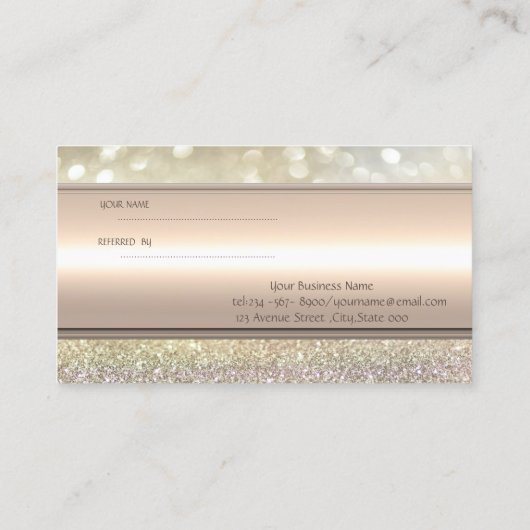 Elegant Stripe Bokeh Glitter Referral Kaart (Achterkant)