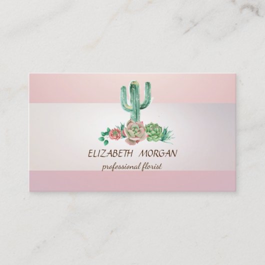 Elegant stripe Cactus Succulent Pink Visitekaartje (Voorkant)