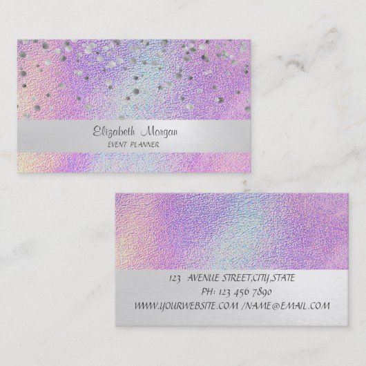 Elegant Stripe Confetti Holographic Visitekaartje (Voorkant / Achterkant)