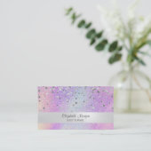 Elegant Stripe Confetti Holographic Visitekaartje (Staand voorkant)